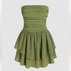 Strapless tube ruched ruffle mini dress